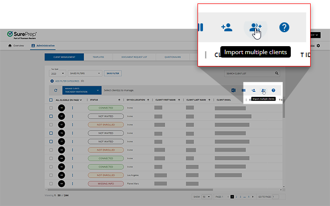 Select the Import multiple clients icon.