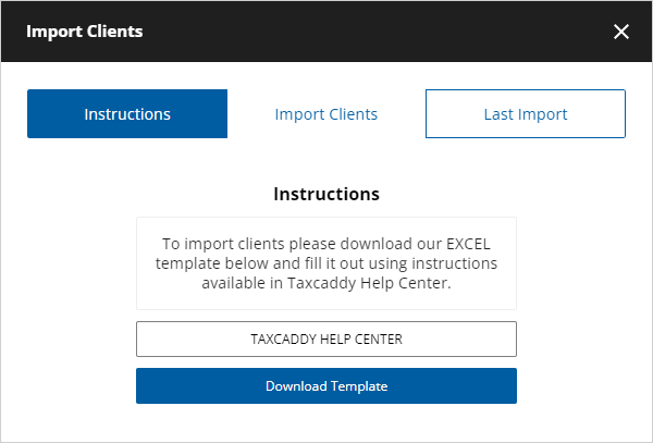 Import Clients window