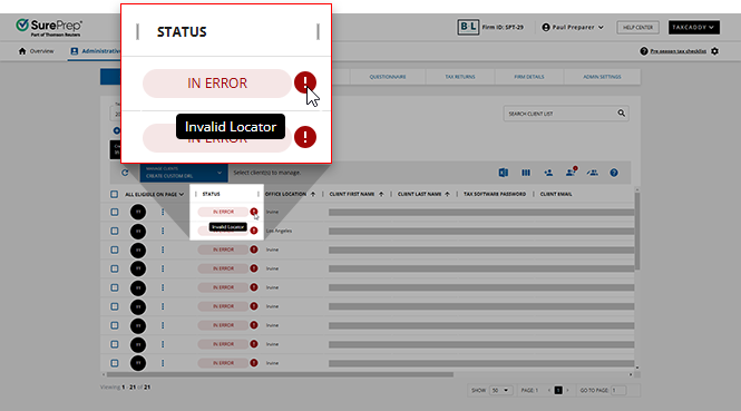 Notification of an invalid locator.
