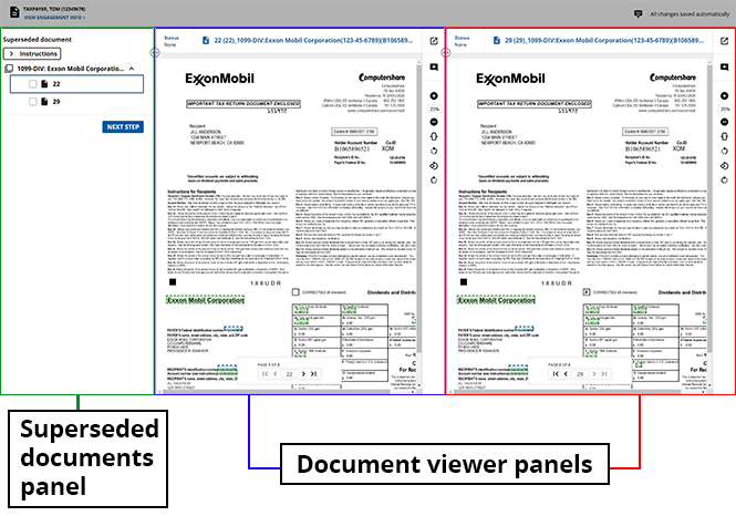 Superseded documents and document viewer panels