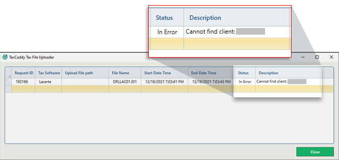Status and Description columns