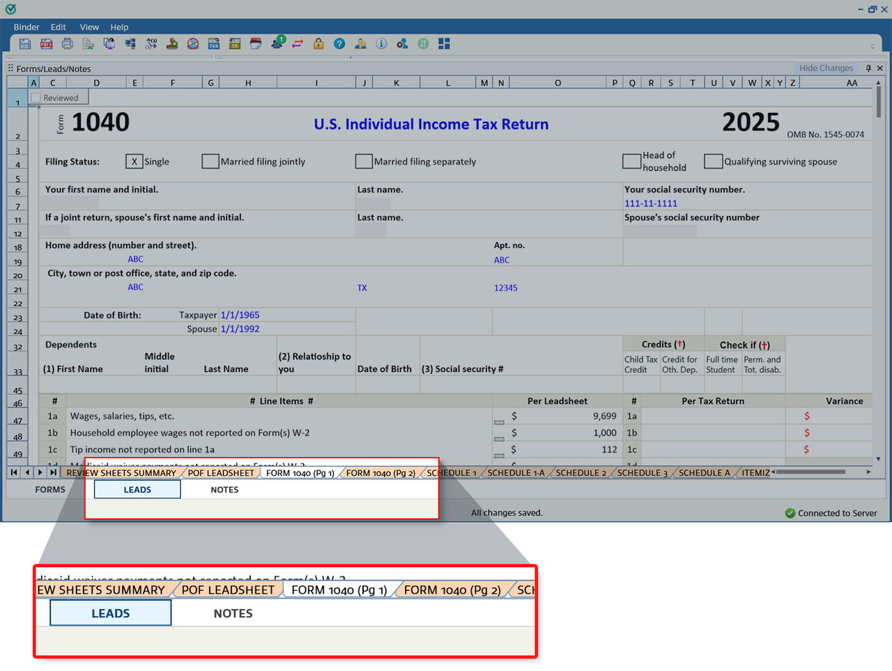 Sample of Leadsheet tabs, inactive tabs have an orange background, and the currently active tab has a white background to show the contrast between the two
