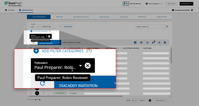 List of the firm users selected for the filter.