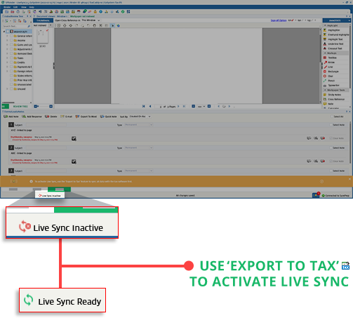 Use Export to Tax to activate Live Sync