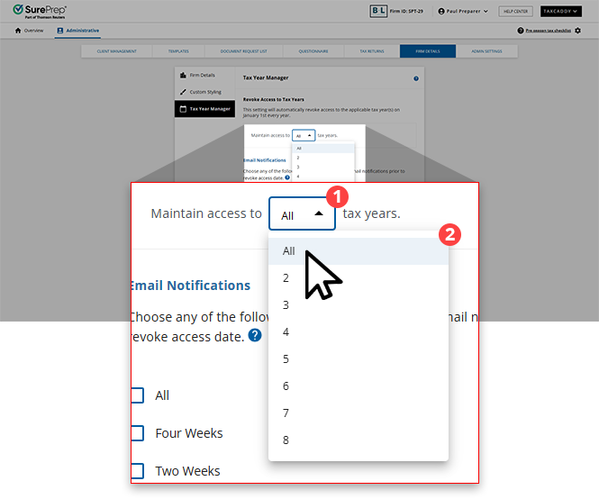 Select the number of years to maintain access to.