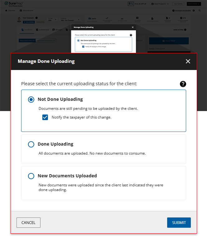 Manage Done Uploading window.