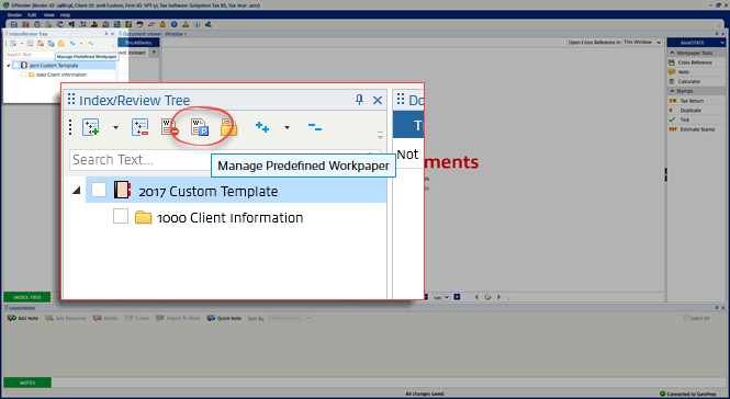 Select Manage Predefined Workpaper.