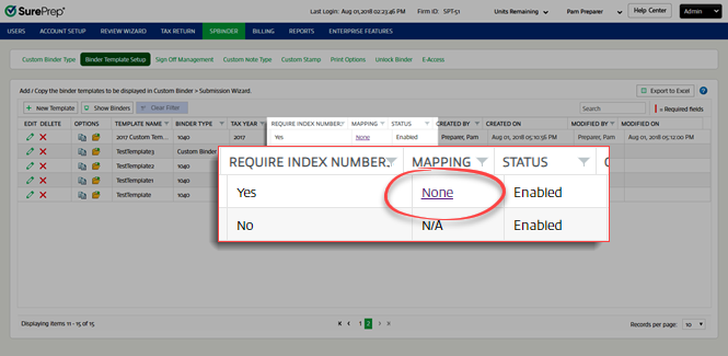 Select None from the Mapping column.