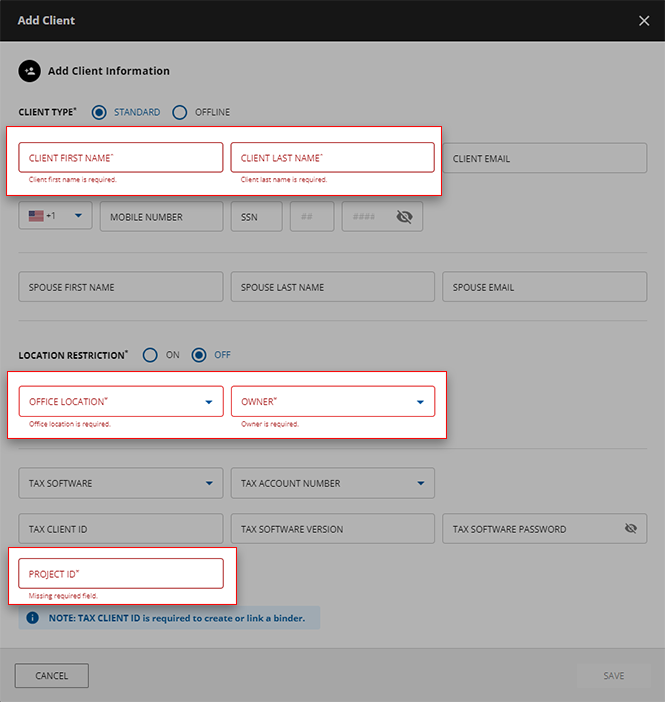 Missing required field&nbsp;text in red