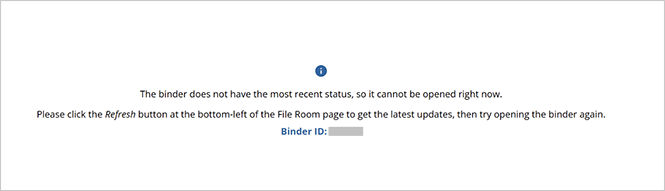 Error message that the binder does not have the most recent status.