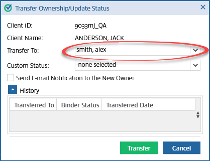 Select from the Transfer To dropdown