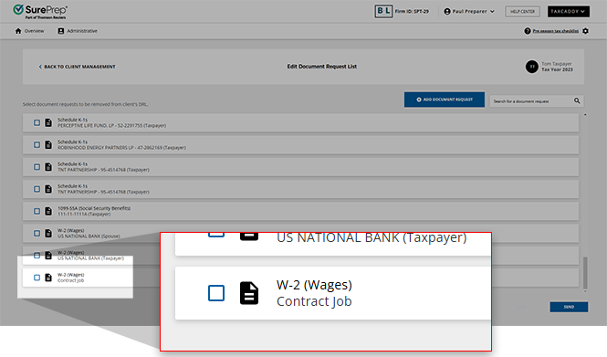 Newly added category appearing in the Edit Document Request List screen.