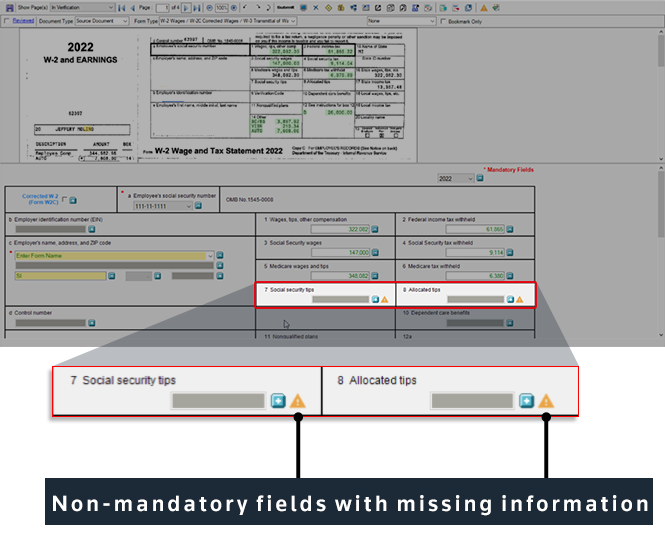 Non-mandatory fields with missing information