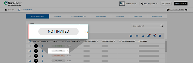 Clients with the NOT INVITED status in Client Management.