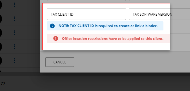 Notification that office location restrictions must be enabled for this client.