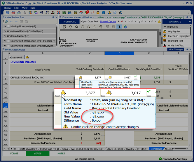 Old Value and New Value displaying the difference.
