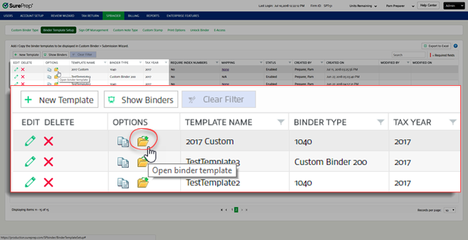 Select Open binder template.
