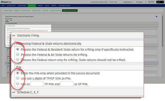 Radio button options for outsource