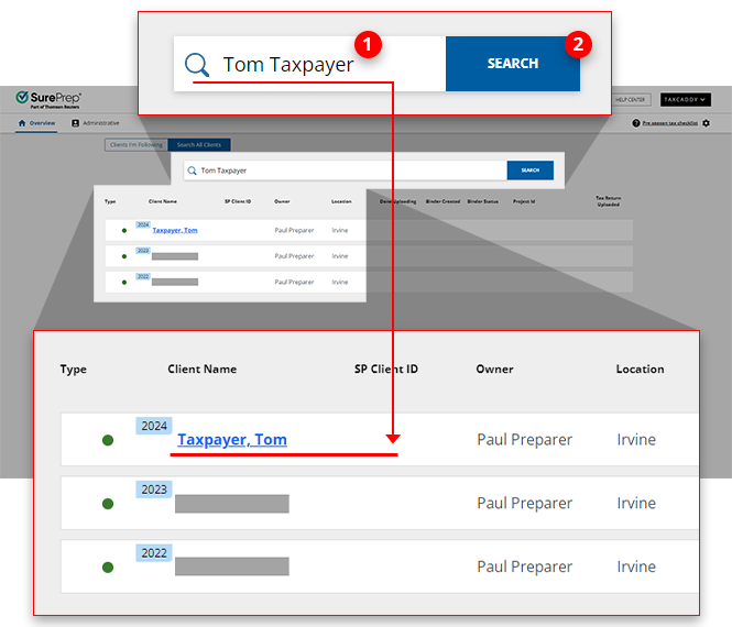 Search results in the Overview screen.