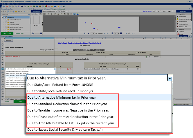Select an alternative minimum tax in prior year