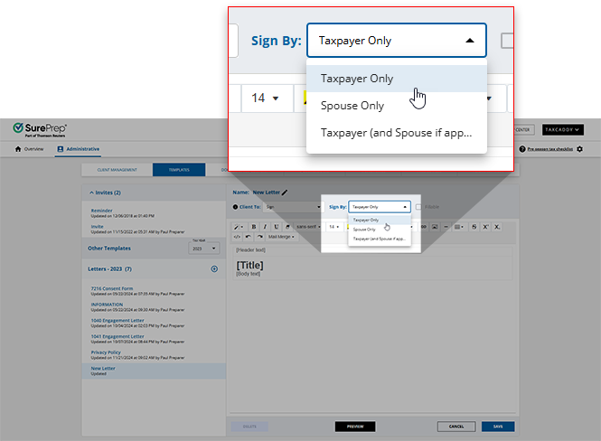 Select from the Sign By dropdown