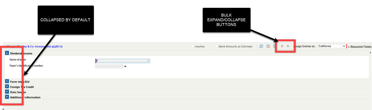 Forms tab with forms collapsed by default and bulk expand and collapse buttons on the side