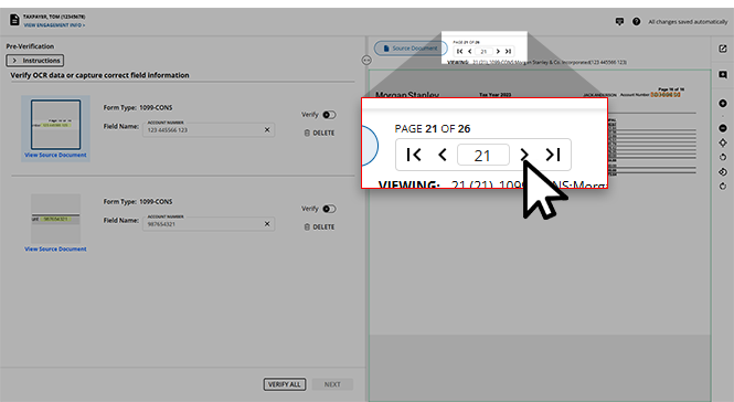 Navigate pages using the arrows