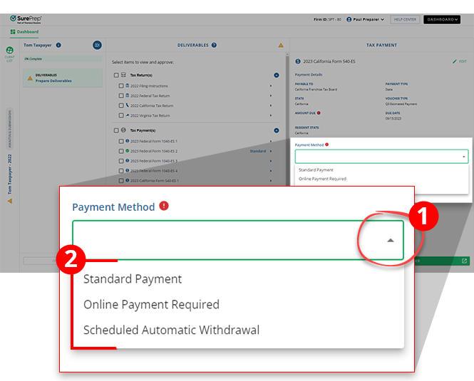Select a Payment Method from the drop-down menu.