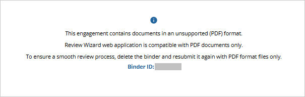 Error that appears when an unsupported PDF format file is detected.