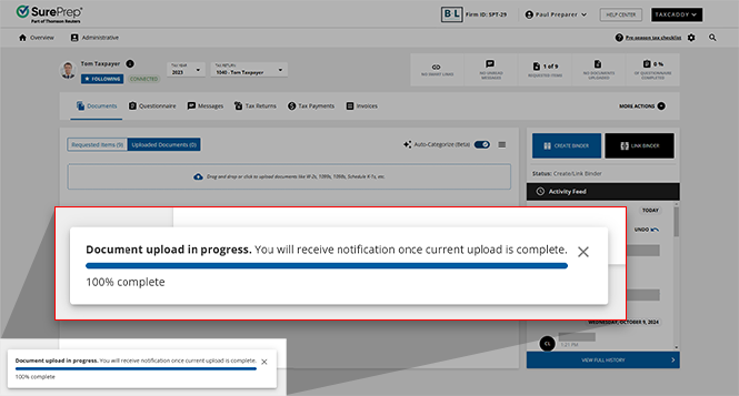 Percentage tracking the auto-categorization completion.