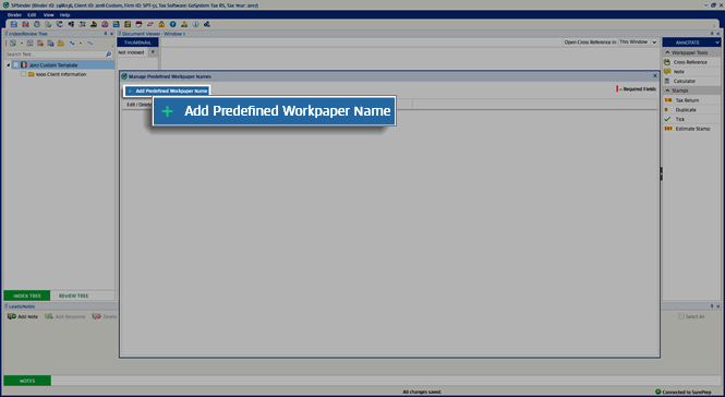 Select Add Predefined Workpaper Name.