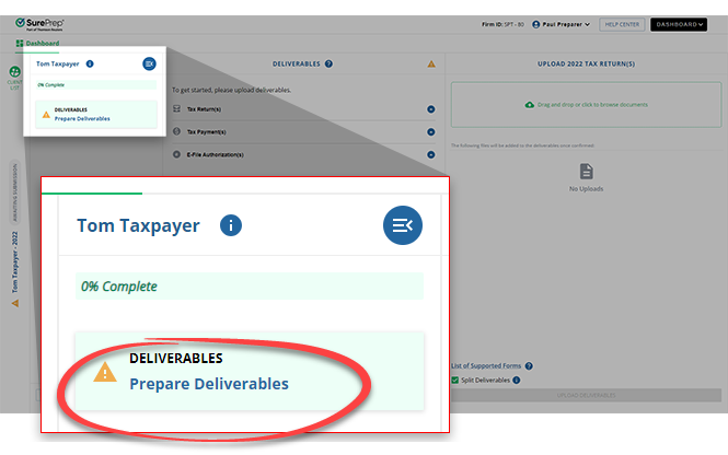 Select Prepare Deliverables.