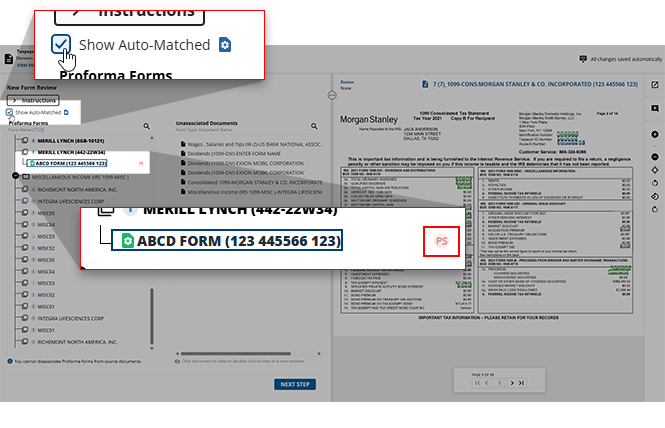 PS badge appearing once user selects the Show Auto-Matched checkbox.