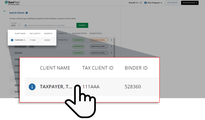 Select clients from Reviewer Dashboard.