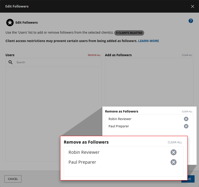 Remove as Followers panel.