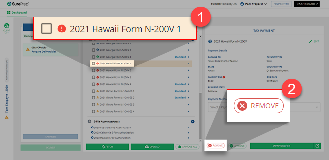 Select REMOVE to remove a deliverable.