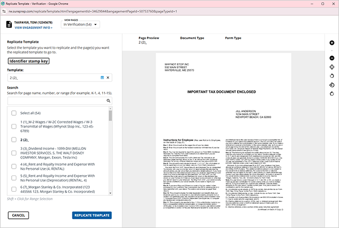 Replicate Template window