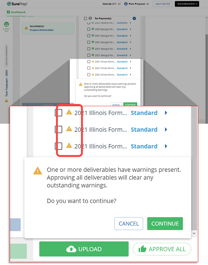 Multiple warnings on deliverable tiles.