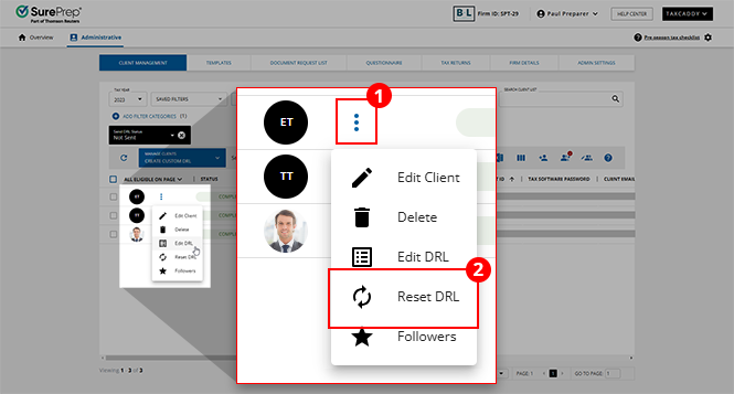Select Reset DRL from client menu.