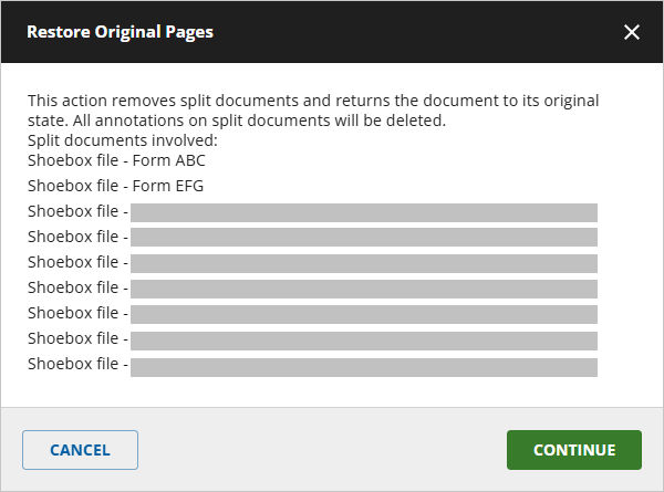 Restore Original Pages window