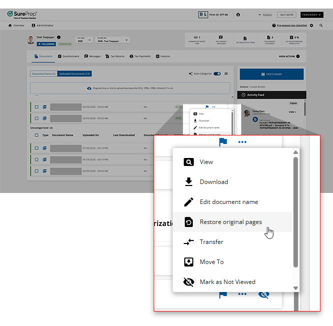 Select Restore original pages