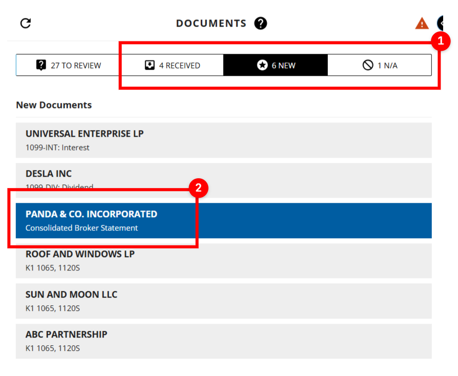 Select a document name in the category tab