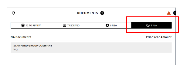 Tab shows documents/form that are marked inactive or cleared without an uploaded document
