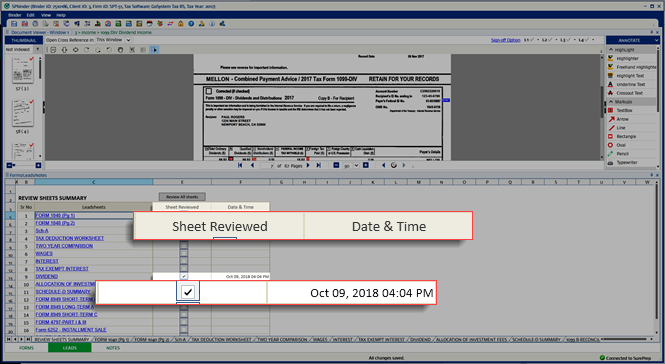 Date and time that the sheet was reviewed.