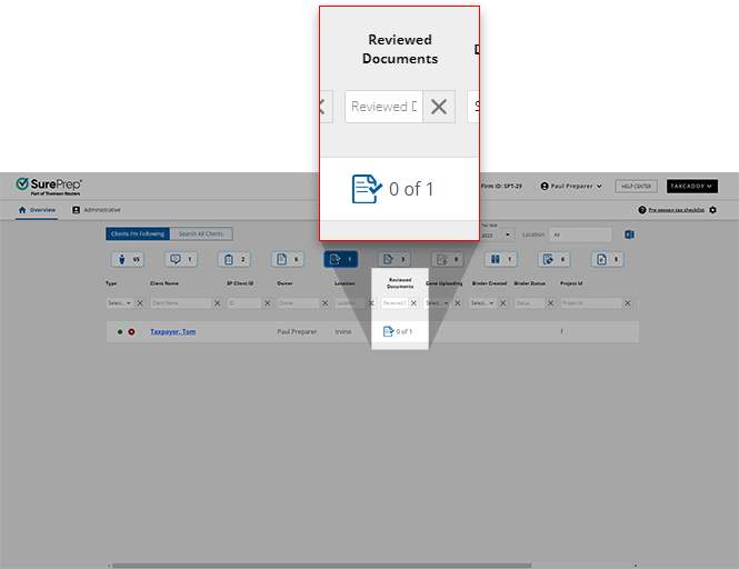 Reviewed Documents column in the Overview screen.