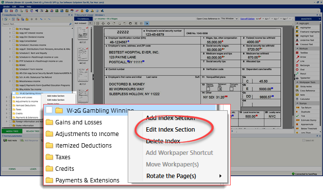 Select Edit Index Section