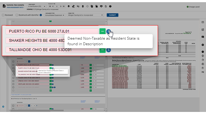 s icon appearing for non-taxable transaction