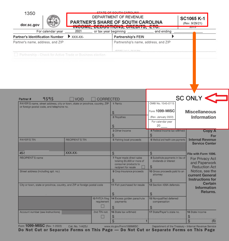 SC ONLY stamp on a 1099-MISC form.