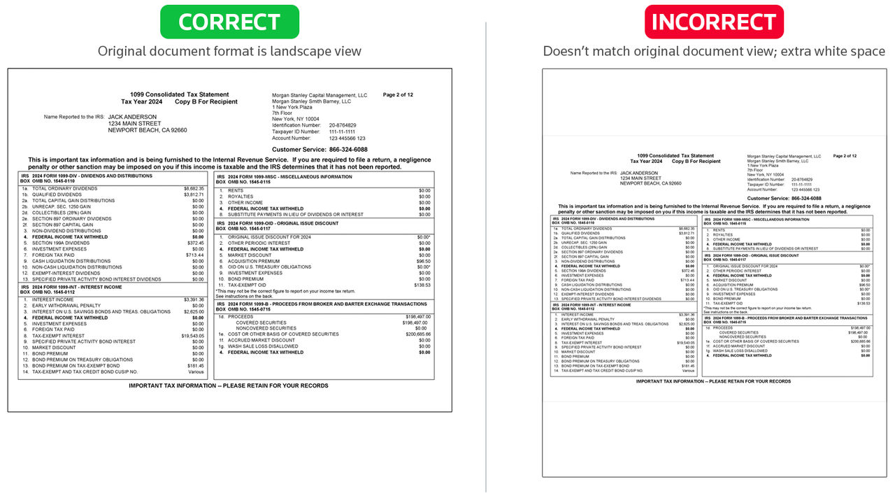 Example of a consolidated statement scanned improperly with extra whitespaces on top and bottom