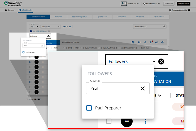 Search for a firm user through the filter.